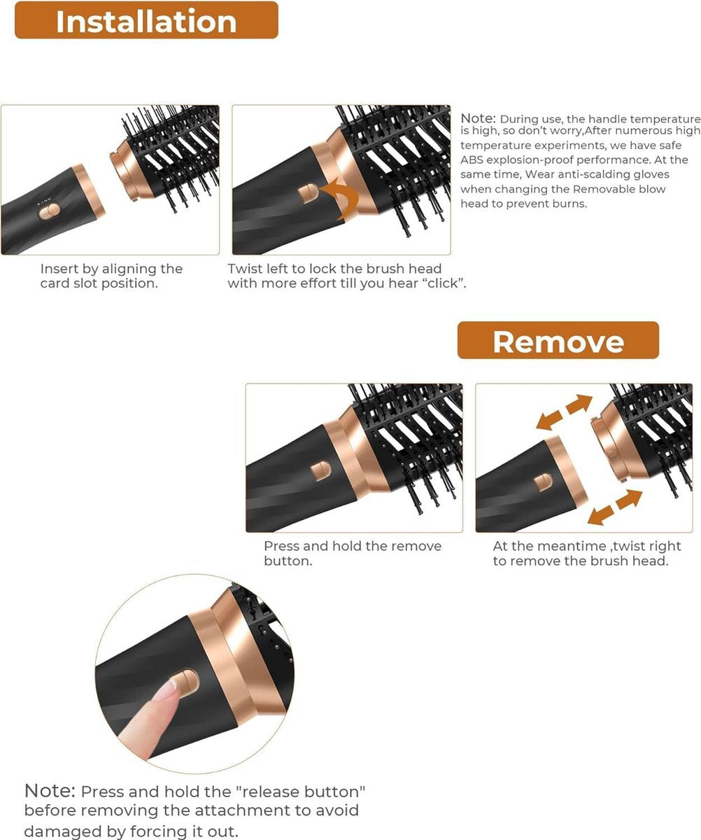 Föhnborstel 6-in-1 Airstyler haarstyler - ronde borstelföhn - warme luchtborstel - thermische borstel - automatische airflow krultang - volume föhnborstel voor gladmaken - drogen - volume - haarstyler met 6 accessoires