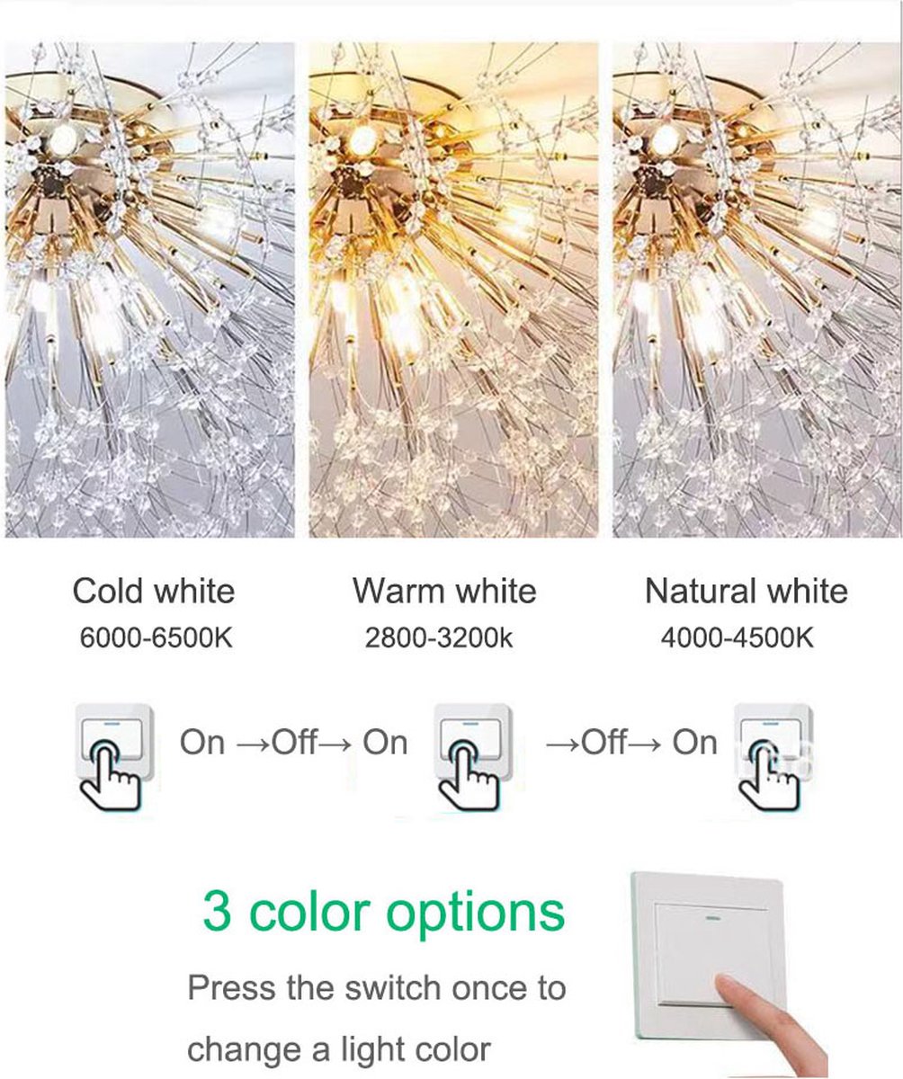 Crystal Ceiling Light | Chandelier | 6 Light Points | Gold | Crystal Plafoniere | 60 cm | Modern lamp