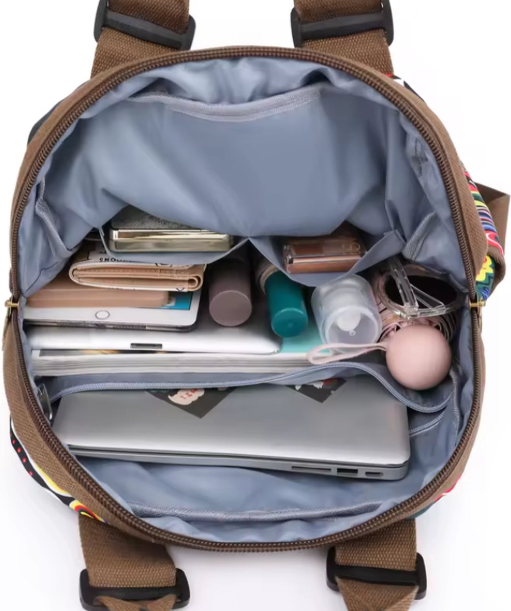 Avoir Avoir® Designer Rugzak voor Dames - Duurzaam Canvas - Grote Tas - Schooltas - Schoolrugzak - Schoolrugtas - Casual/Eenvoudig - Telefoonvak - Comfortabel Draagsysteem - Polyester Voering - Trendy Bloemenpatroon - Unisex Design