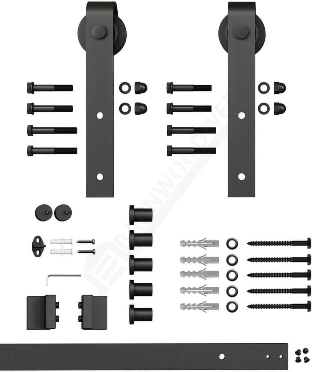 Barnwoodweb Schuifdeursysteem Recht - Complete set - 245 cm rail (in 3 delen) - Zwart