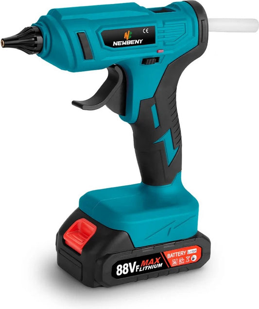 Cordless Hot Glue Gun - Cordless - Includes 2 Batteries - Free 10 Glue Sticks - Suitable for Makita B series 18V Tool Batteries - 100 WATT - Heats Up To 280 Degrees - 11mm Diameter - Blue