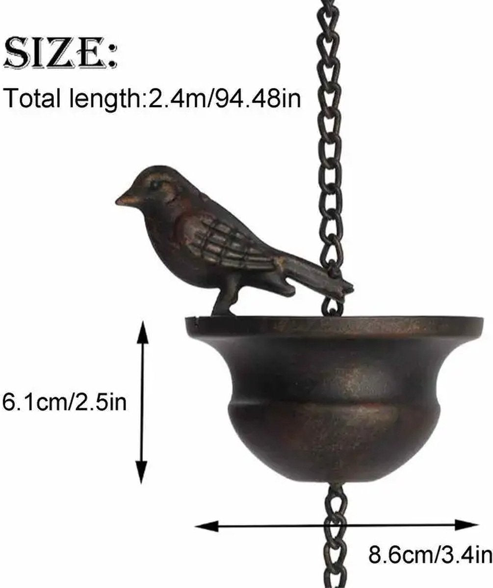 ShopEighty8 - Rain Chain - Metal Chain - Rain Catcher - Gutter Decoration - Bird Rain Chain - Balcony Decoration - Gift Idea - Waterfall Effect - 2.4 M Long - Bronze Finish