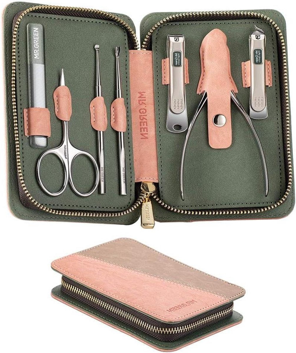 Manicureset - Manicureset nagelknipper set 7-in-1 professionele manicure pedicure roestvrij staal verzorgingsset met lederen etui draagbare reisnagelknipper voor mannen en vrouwen
