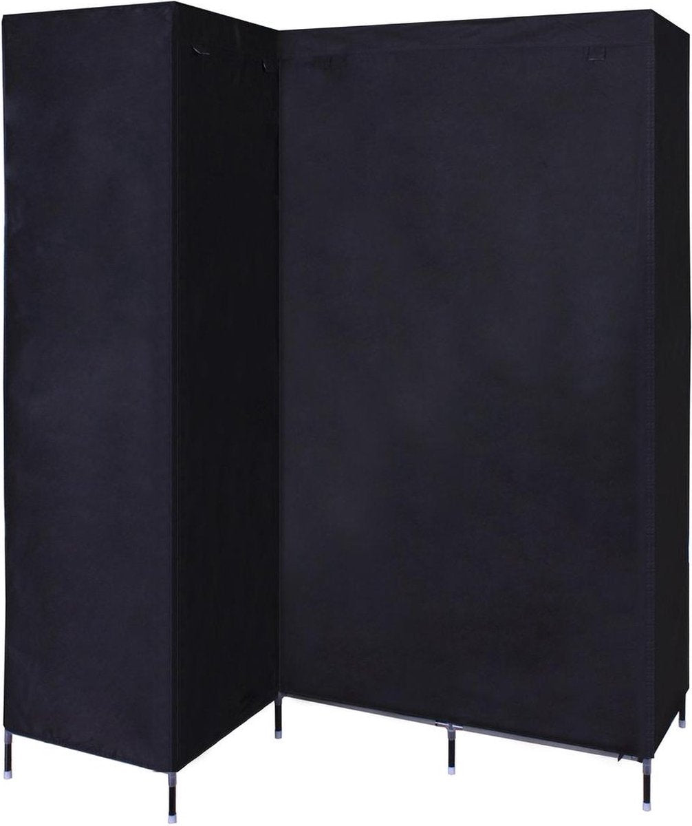 HK1Z Opvouwbare kledingkast – 126 x 40 x 170 cm – 9 legplanken – Stalen frame – 90KG draagkracht – Stoffen garderobekast – Legkast hoekmodel – Ruimtebesparende kleerkast – Kampeerkast – 126 x 40 x 170 cm – Zwart