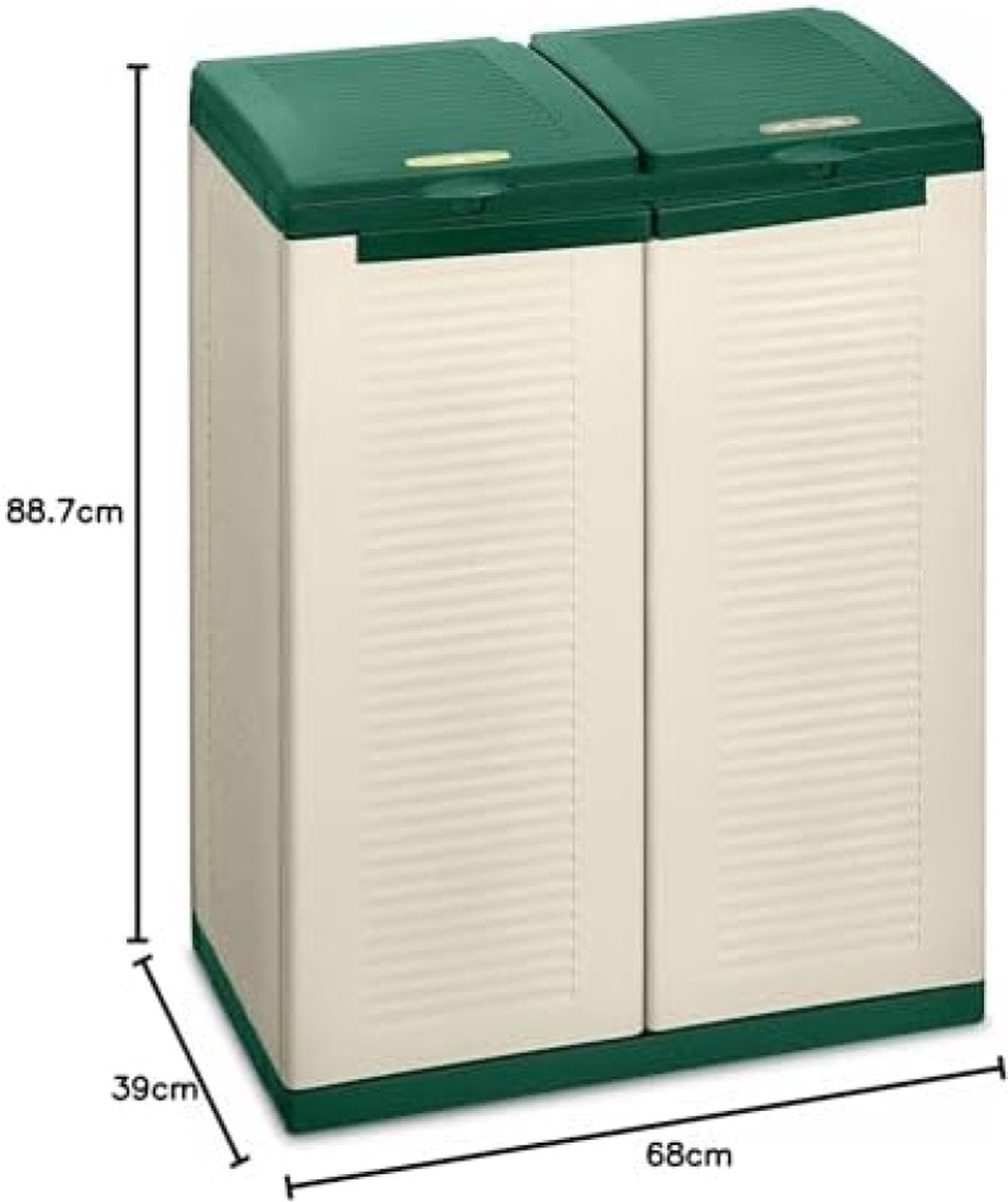 EcoTab 2 afvalscheidingskast, voor binnen en buiten, 2 aparte vakken, kleur: beige/groen, materiaal: kunststof, afmetingen: 68 x 39 x 88,7 cm