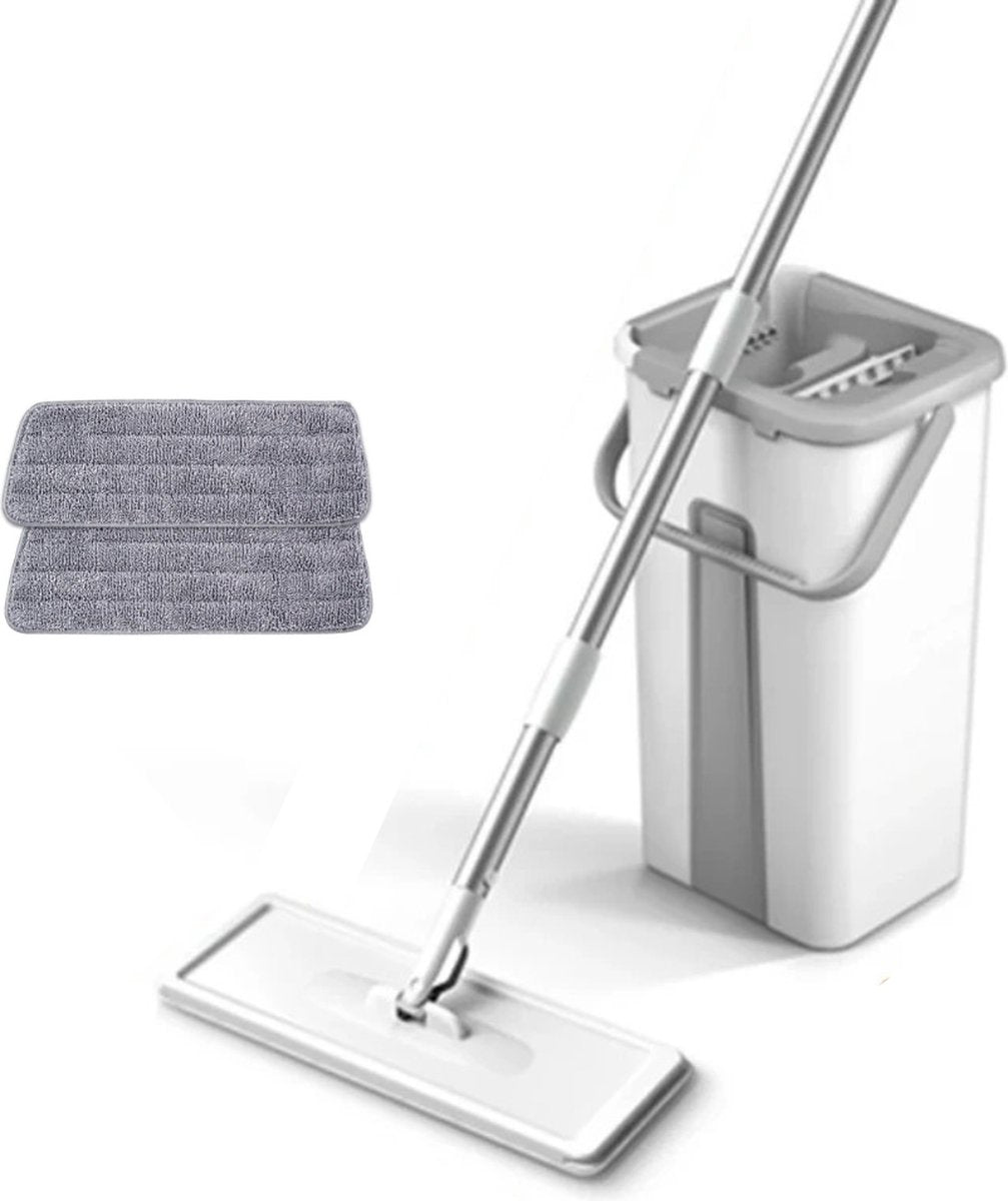 Mop - 5-IN-1 - Mop and Bucket - Mop - Mopping System - Mop Set & Floor Wipers - Including 2 Mop Cloths Set - White