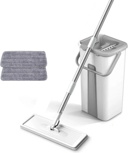 Mop - 5-IN-1 - Mop and Bucket - Mop - Mopping System - Mop Set & Floor Wipers - Including 2 Mop Cloths Set - White