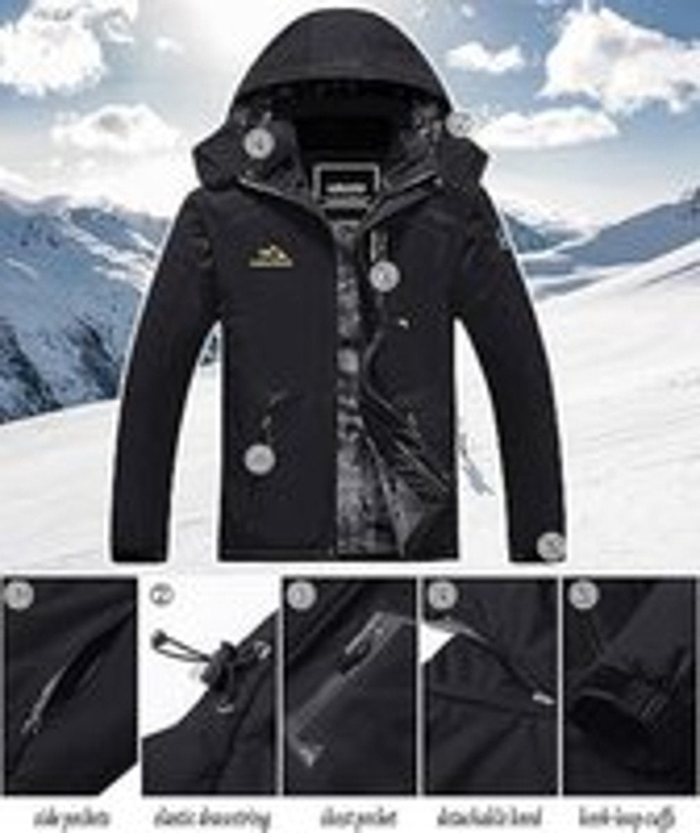 Men's Winter Waterproof Windproof Winter Jacket Warm Fleece Lining Ski Raincoat with Hood