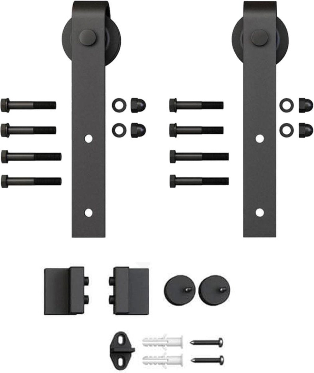 Sliding Door System Straight - Complete set - 200 cm rail (2x100 cm) - Black