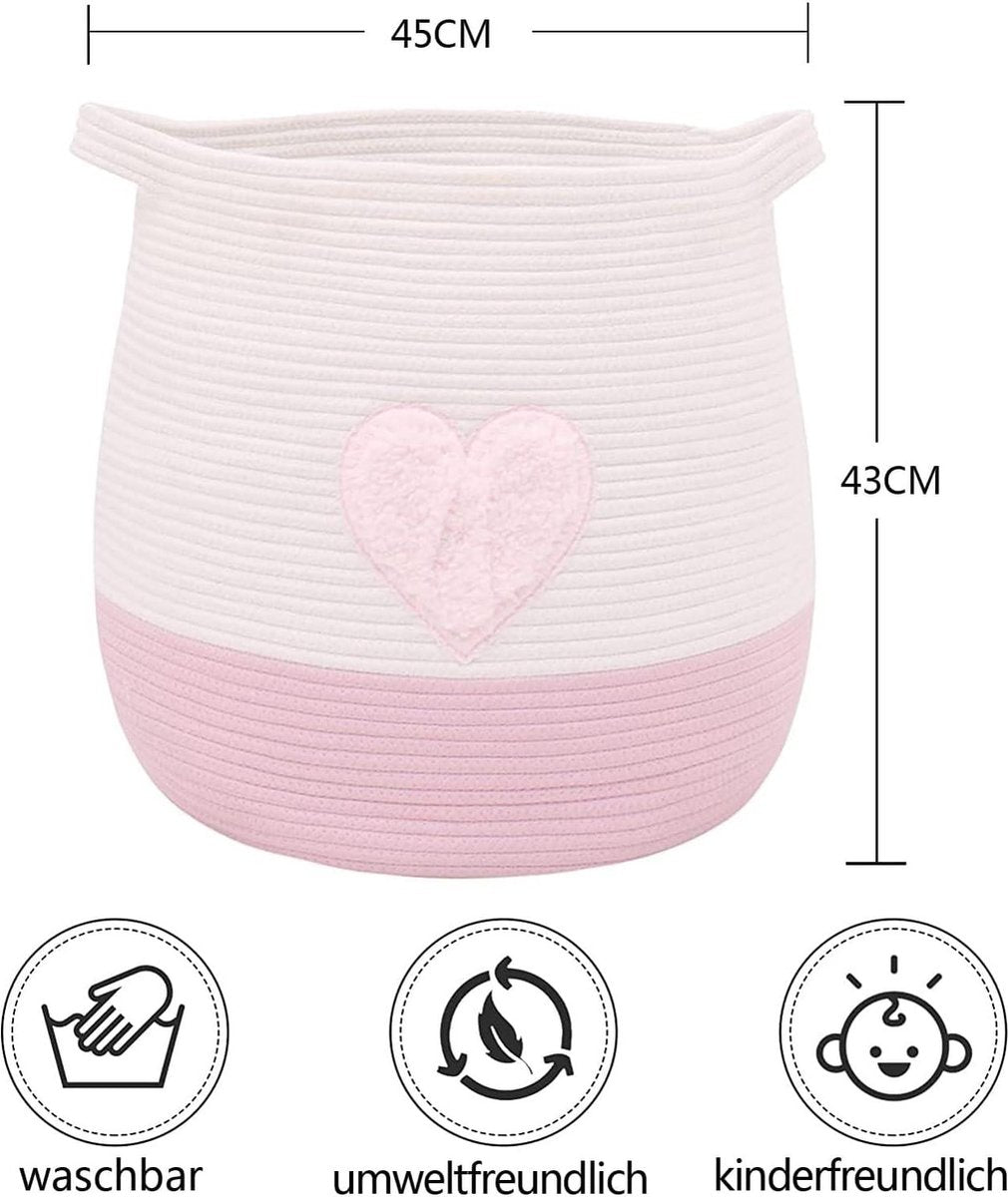 Large Cotton Rope Woven Storage Basket - Toy Organizer - Laundry and Blankets - Round Gift Basket - Nursery - 45 x 43 cm - Patented Product - Pink Wicker Basket