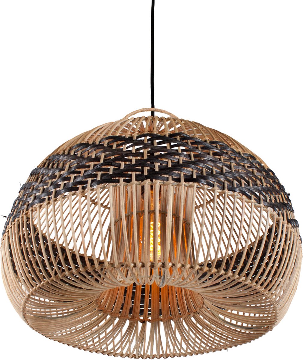 Rotan hanglamp Appel | 1 lichts | zwart / naturel | rotan / metaal | Ø 40 cm | in hoogte verstelbaar tot 140 cm | eetkamer / eettafel / woonkamer lamp | modern / landelijk design