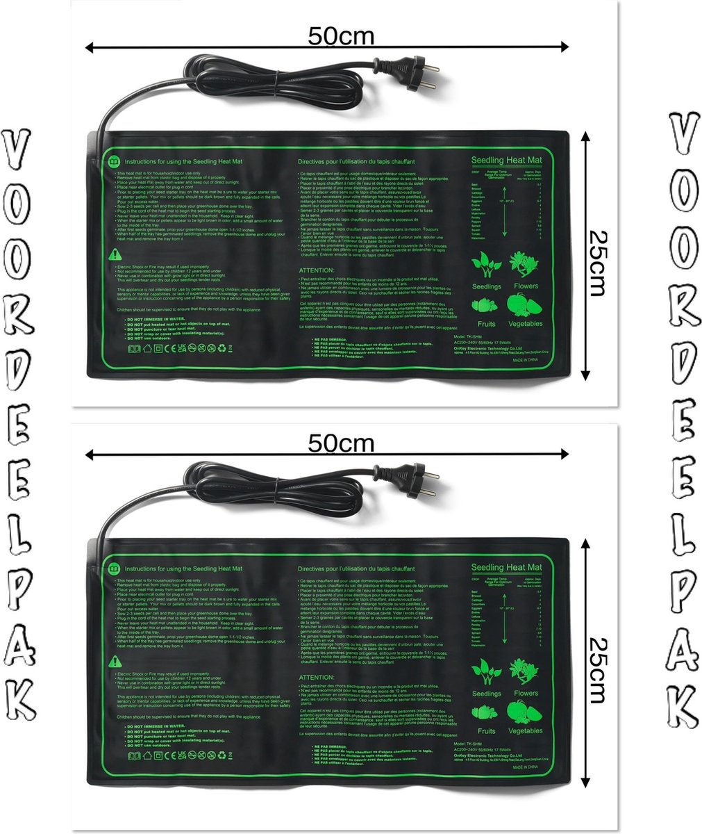 Value Pack - (2) Grow Mats - heating mat plants - 25 x 50 cm - seeds - cuttings - sprouts - also suitable for under terrariums - splash proof - 17 watt - without controller