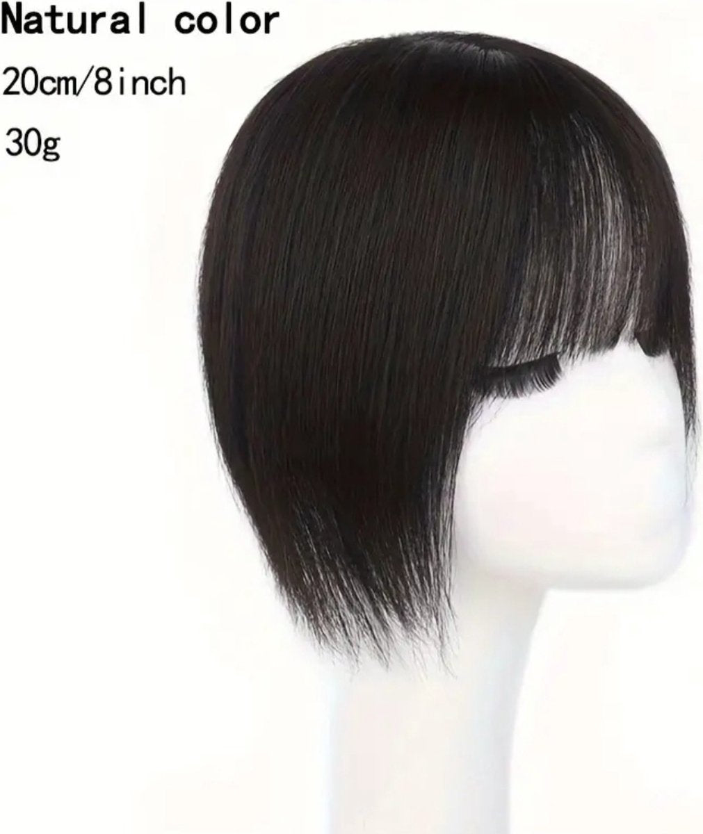 100% Echthaar Extensions Pruik zur Abdeckung von grauem Haar oder Glatzen oder für mehr Volumen. Schwarzer Haartopper mit Pony