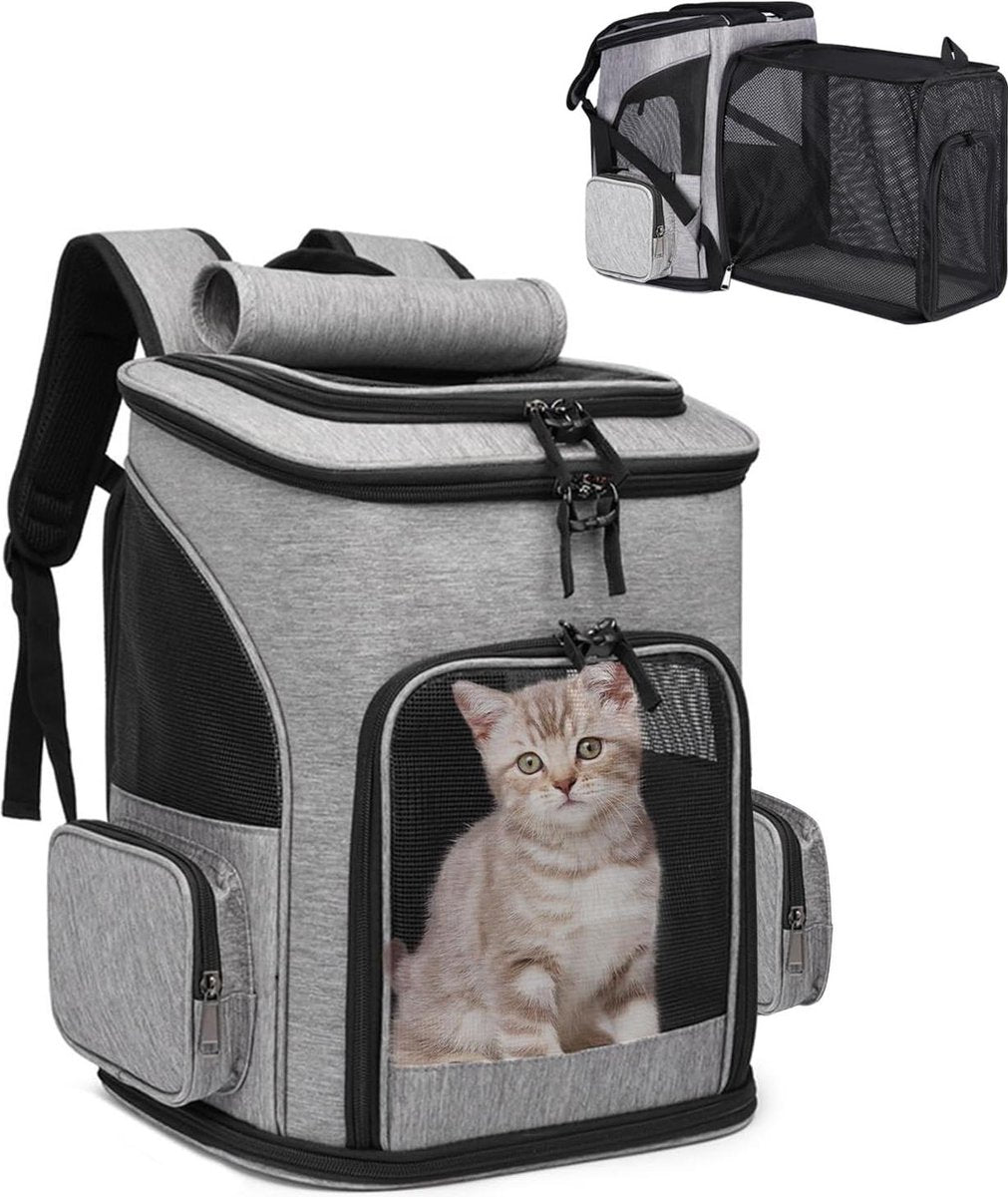Expandable Dog Backpack for Large Cats and Dogs - Foldable Pet Backpack up to 10 kg - Breathable Cat Bag Dog Bag with Expandable Backpacks - Suitable for Small and Medium Animals