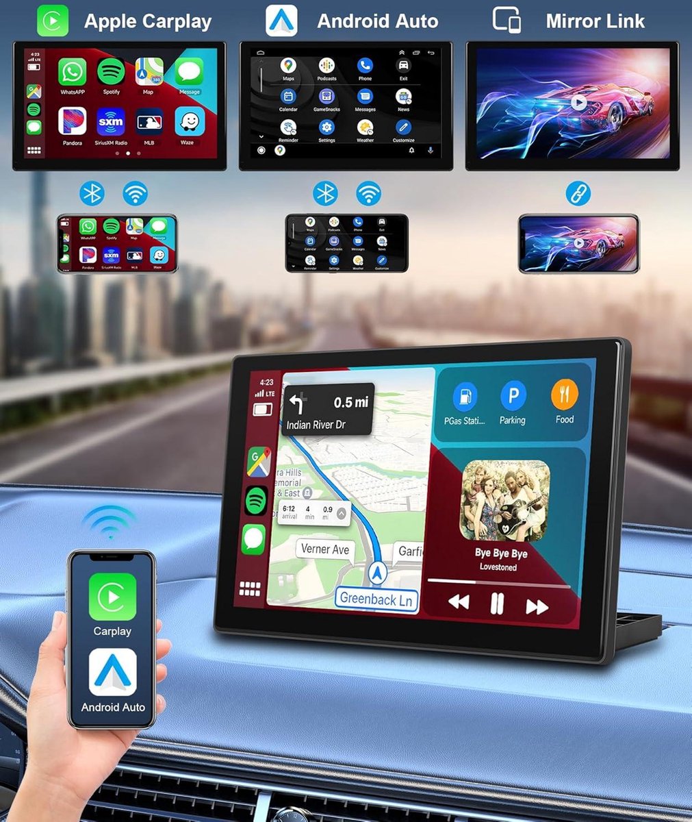 9 inch Draadloze Android Auto Autoradio met Carplay Scherm - Frontcamera - ADAS-systeem - 4K - Wifi - BT - GPS - FM-zender - USB/AUX/SD - Gedeeld Display Carplay scherm
