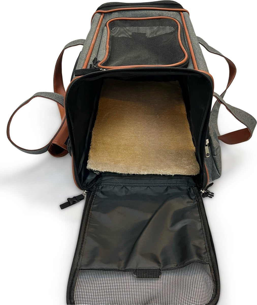 Dierendraagtas | Huisdiertas | Pet Travelbag | Dierenschoudertas | Reismand | Hond reistas | Kat reistas | Katten draagtas | Honden draagtas | Transporttas | Transportbox | Luxe reistas | Vakantie | Handige vakjes | Reisbench | 8KG | 50x30x30cm