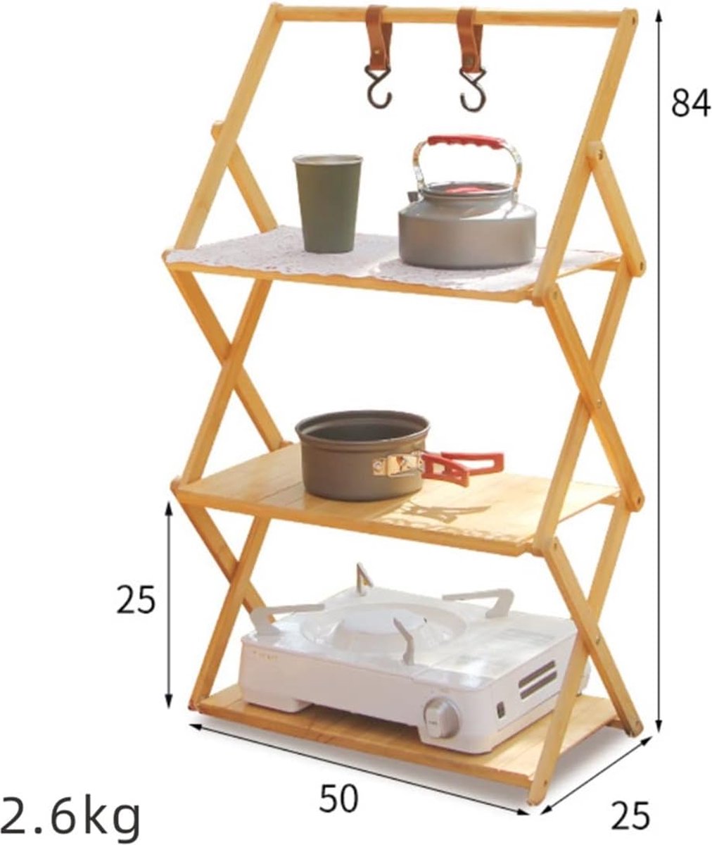 Folding Camping Cupboard - Camping Cabinet - Outdoor Organizer - Bamboo - 4 Shelves
