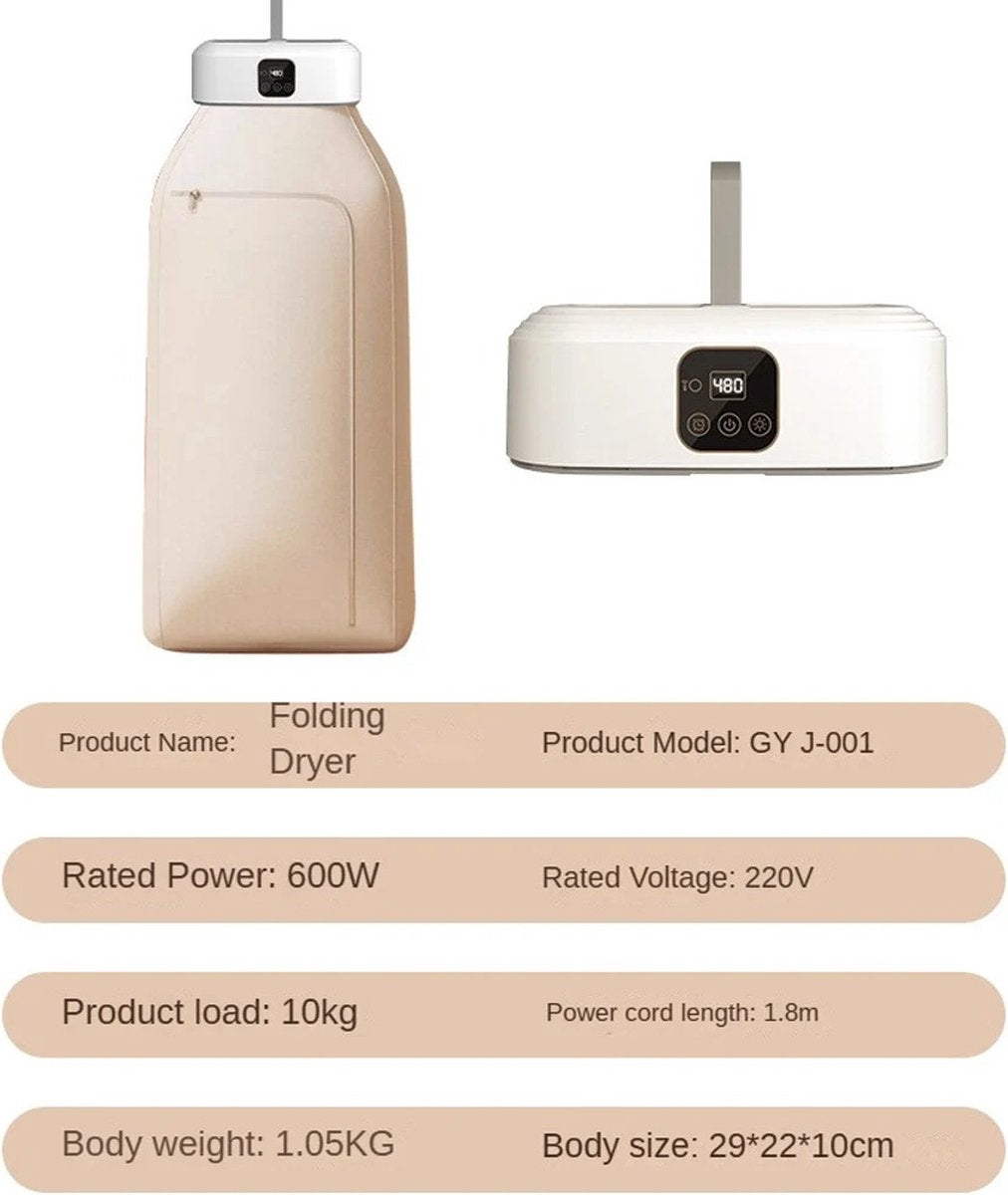 Multifunctionele Droger - Elektrische Wasdroger - Draagbare Compacte Wasdroger - Tijdsinstelling - Beige