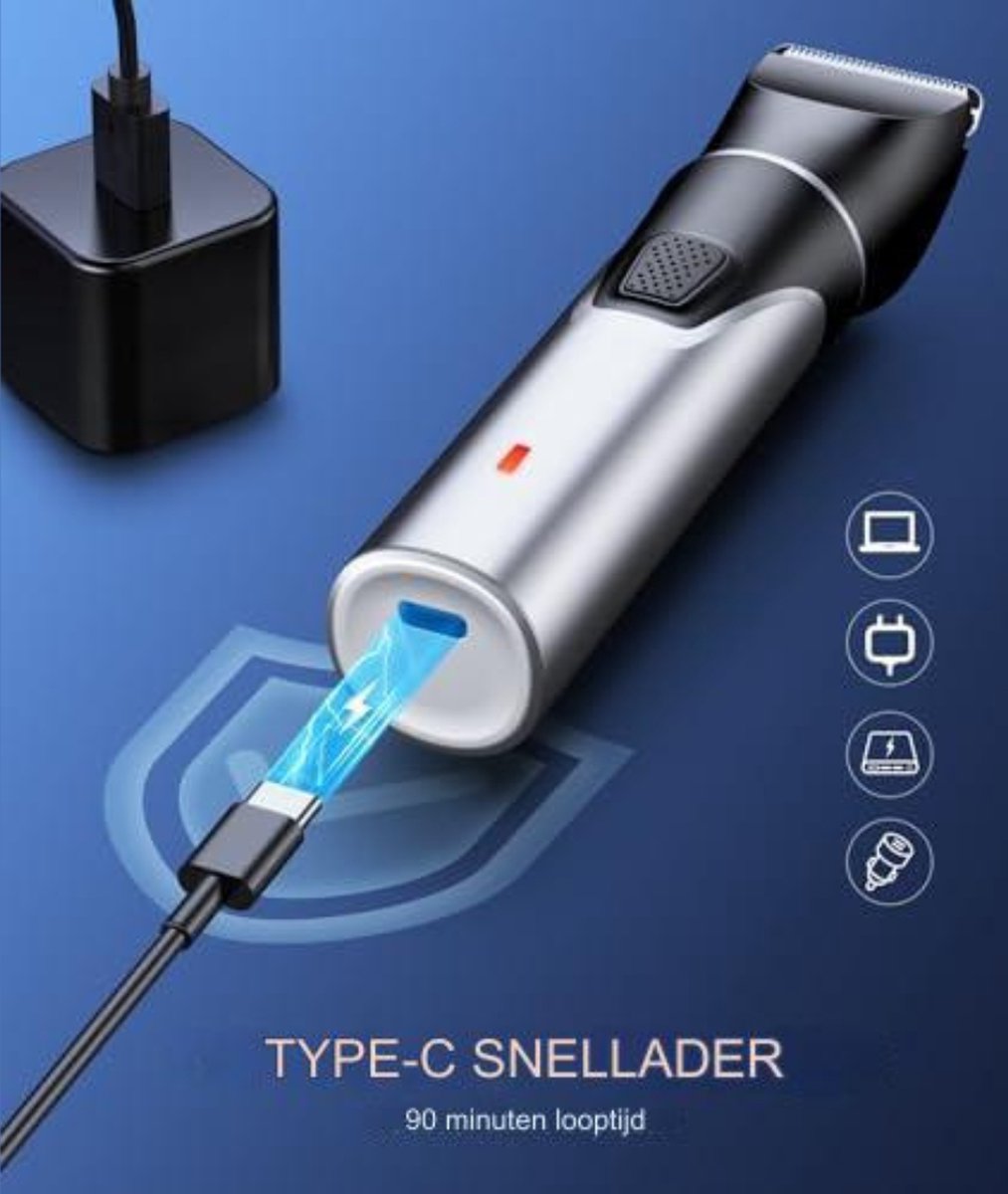 Body Groomer - Verwisselbare opzetstukken, USB-oplaadbaar, Waterdicht - Nat/Droog - Zilver