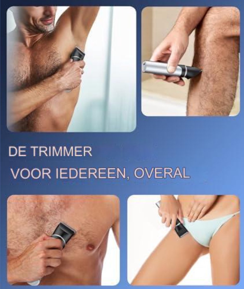 Body Groomer - Verwisselbare opzetstukken, USB-oplaadbaar, Waterdicht - Nat/Droog - Zilver