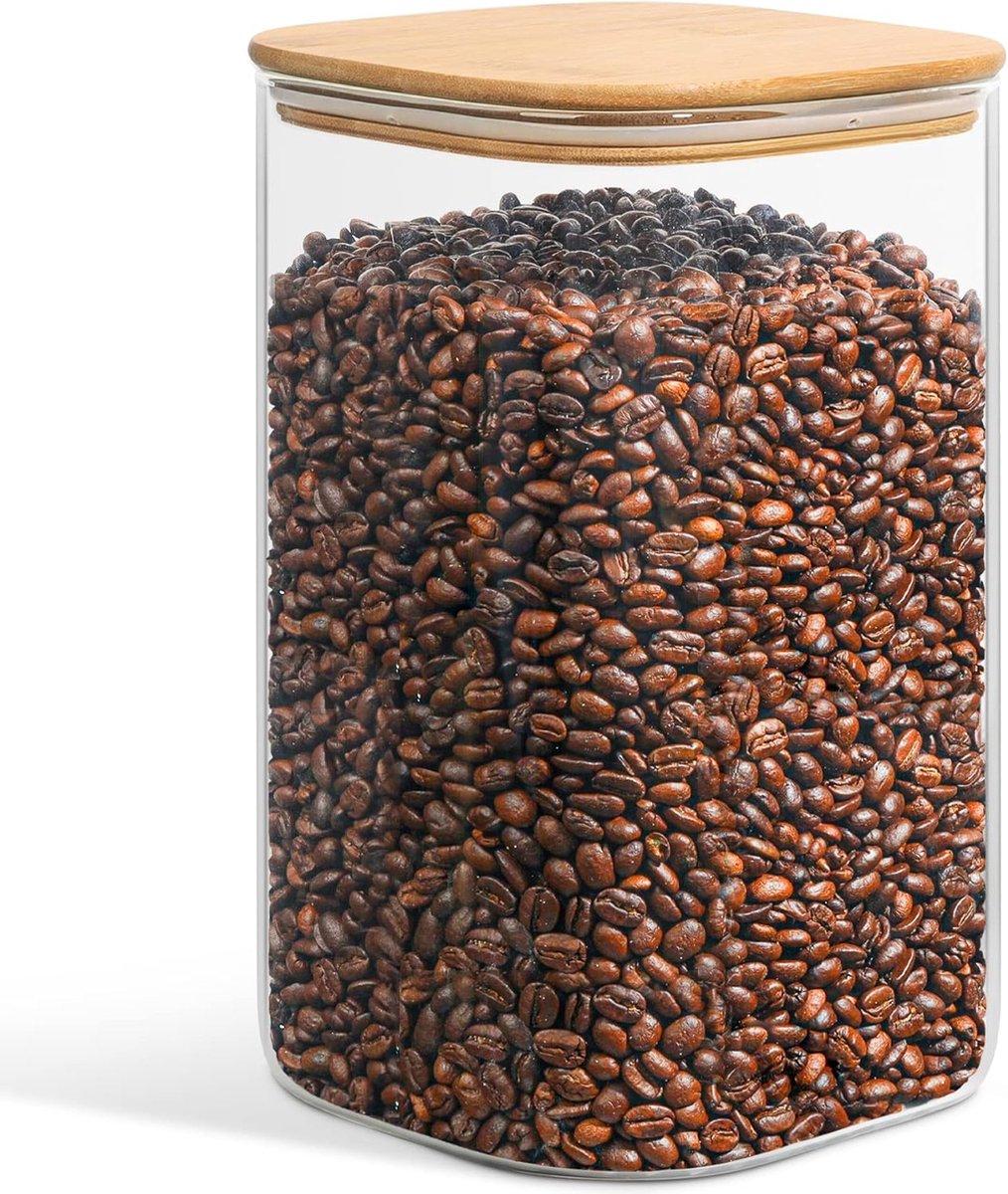 160 oz glazen voedselopslagcontainers, 1 gallon glazen meel- en suikercontainers met luchtdichte deksels, grote vierkante glazen potten met bamboe deksels voor rijst, pasta, havermout, granen,