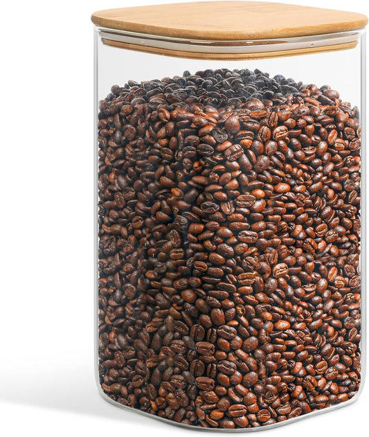 160 oz glazen voedselopslagcontainers, 1 gallon glazen meel- en suikercontainers met luchtdichte deksels, grote vierkante glazen potten met bamboe deksels voor rijst, pasta, havermout, granen,
