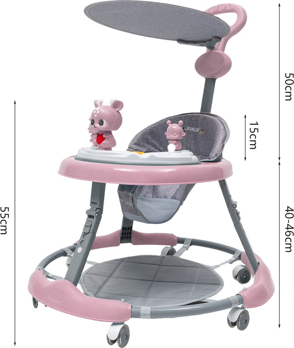 Loopstoeltje Baby - Luxe Loopstoel - 3-in-1 - Verstelbare Loopwagen - Opvouwbaar - Jongen & Meisje - Roze