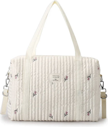 Luiertas - Mombag - Schoudertas - Verzorgingstas - Kraamcadeau - Groot - Bloemmotief - Tulp - Beige