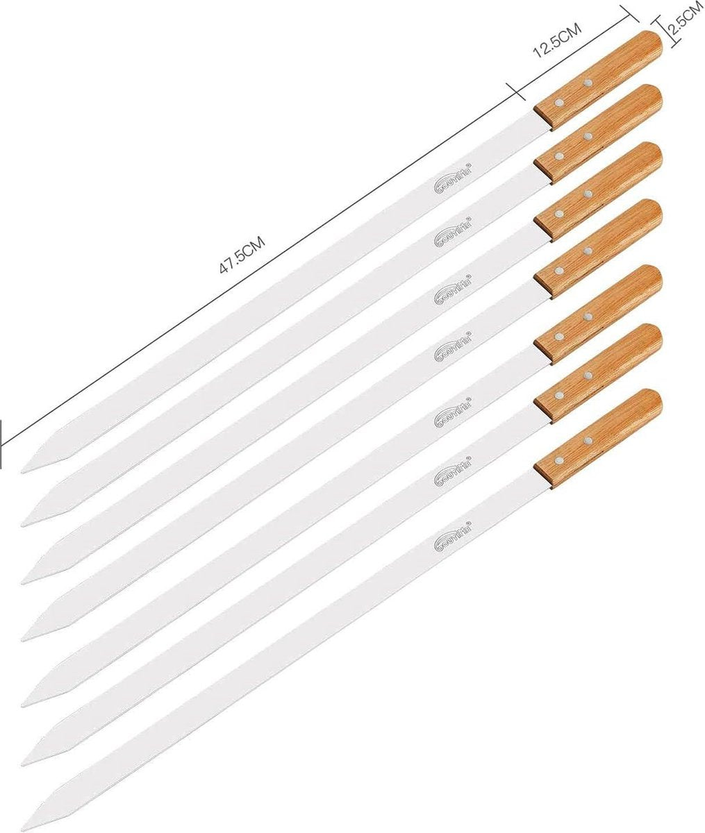Adana spiesen kabobs shish kebab - grillen metalen roestvrijstalen BBQ spiesen - kebab spiesen brede set zak (60cm lang 2,5cm breed)