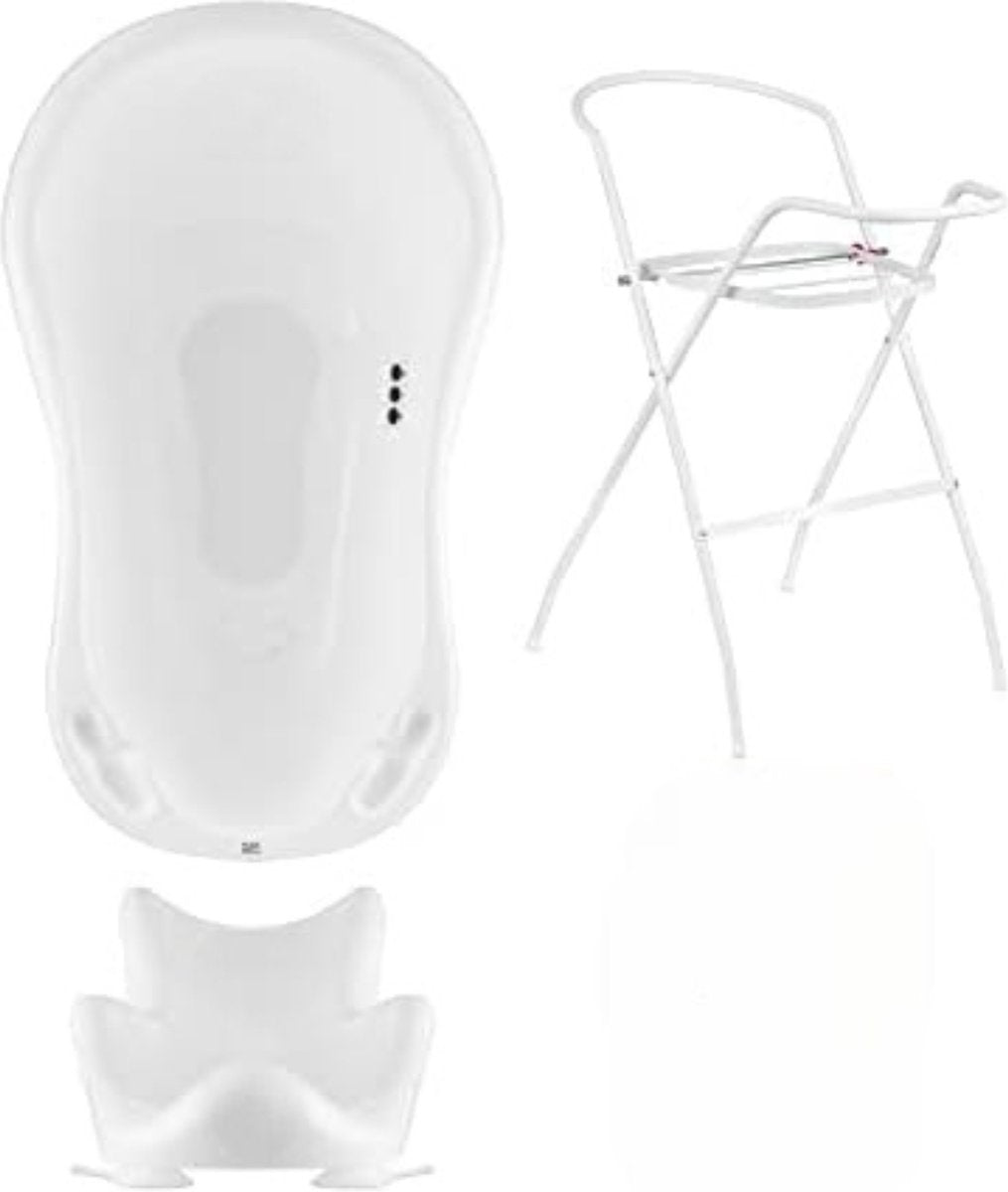 Babybad met standaard - Baby bad met standaard - Babybad set - Baby badje met standaard - Baby badset - 4-delige set - Wit