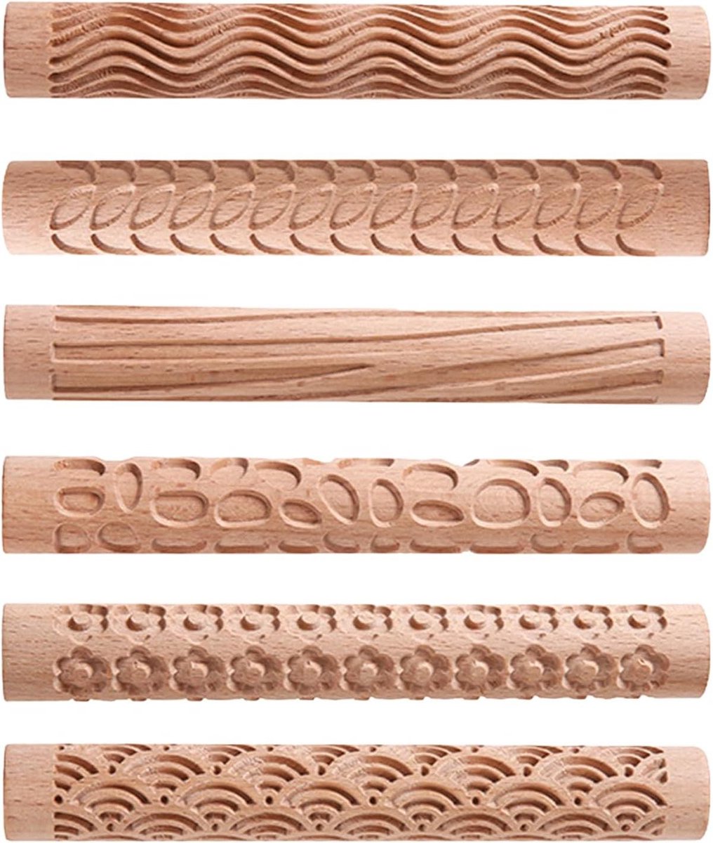 Styles Klei Modellering Patroon Rollen Houten Textuur Rollers - Handgemaakte Klei Deegroller - Geweven Hand Roller - Aardewerk Gereedschap - DIY Craft (Type 2)