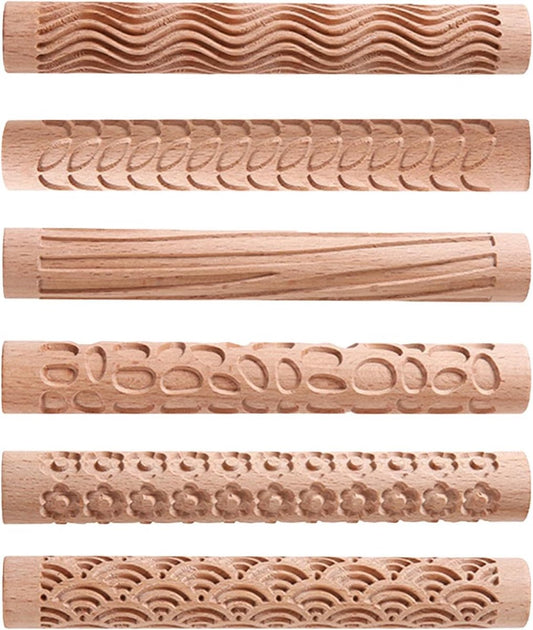 Styles Klei Modellering Patroon Rollen Houten Textuur Rollers - Handgemaakte Klei Deegroller - Geweven Hand Roller - Aardewerk Gereedschap - DIY Craft (Type 2)
