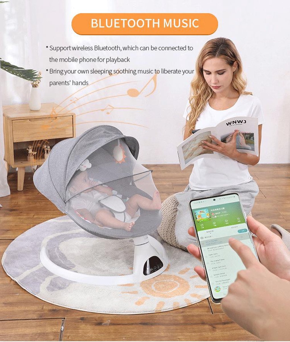 Luxe schommelstoel - Elektrische babywipstoel - Babystoel - Babyswing - Lichtgewicht - Bluetooth