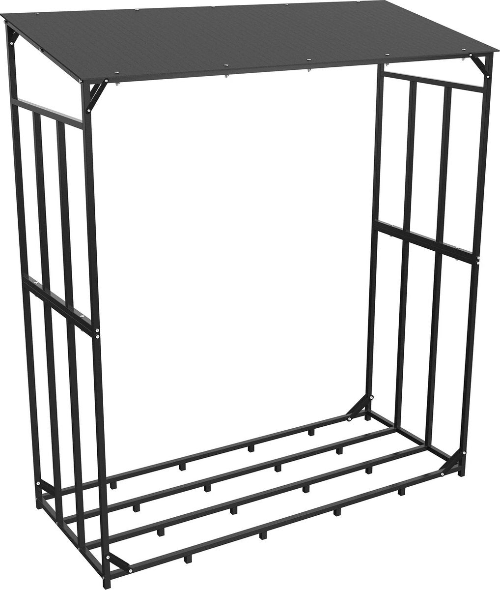 Firewood storage - Outdoor wood storage - With roof - Steel - Black - 157x60x177 cm - Max. weight 300kg - Wood storage - Firewood storage