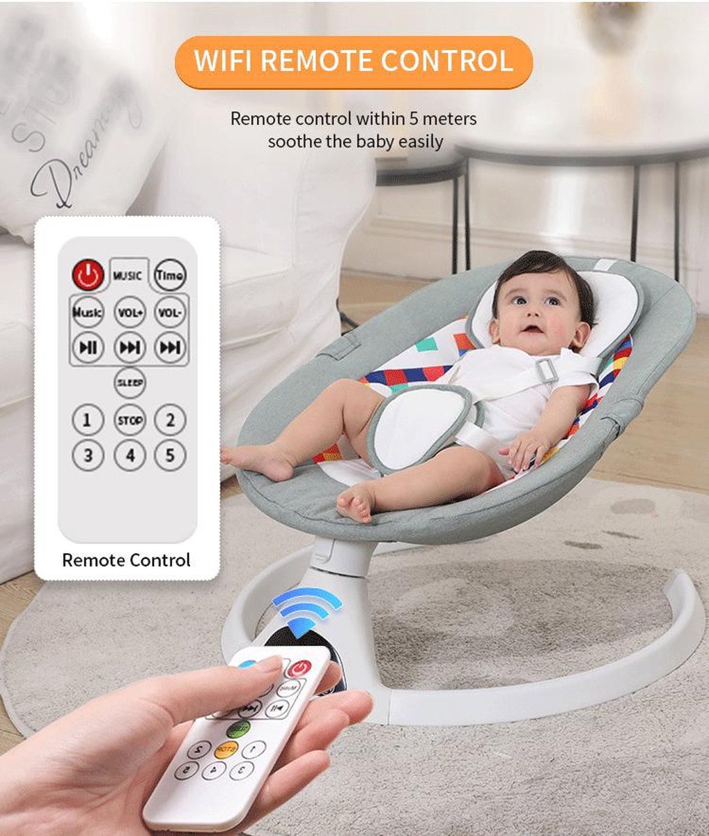Luxe schommelstoel - Elektrische babywipstoel - Babystoel - Babyswing - Lichtgewicht - Bluetooth