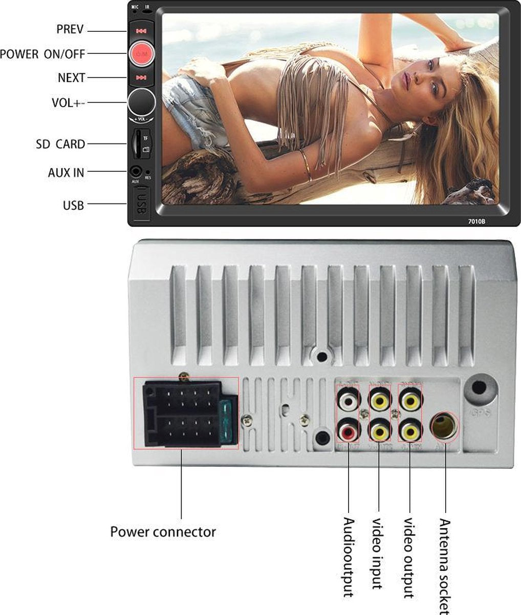 HD Dubbel din autoradio 7". Bluetooth, USB, AUX, Handsfree met touchscreen & afstandsbediening