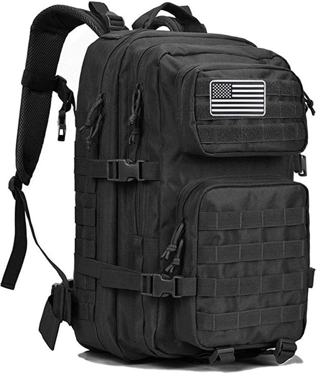Tactical Army Backpack - 45L - Black - 30 x 30 x 50 cm - 4 Compartments - Made of Polyester - Durable and Spacious