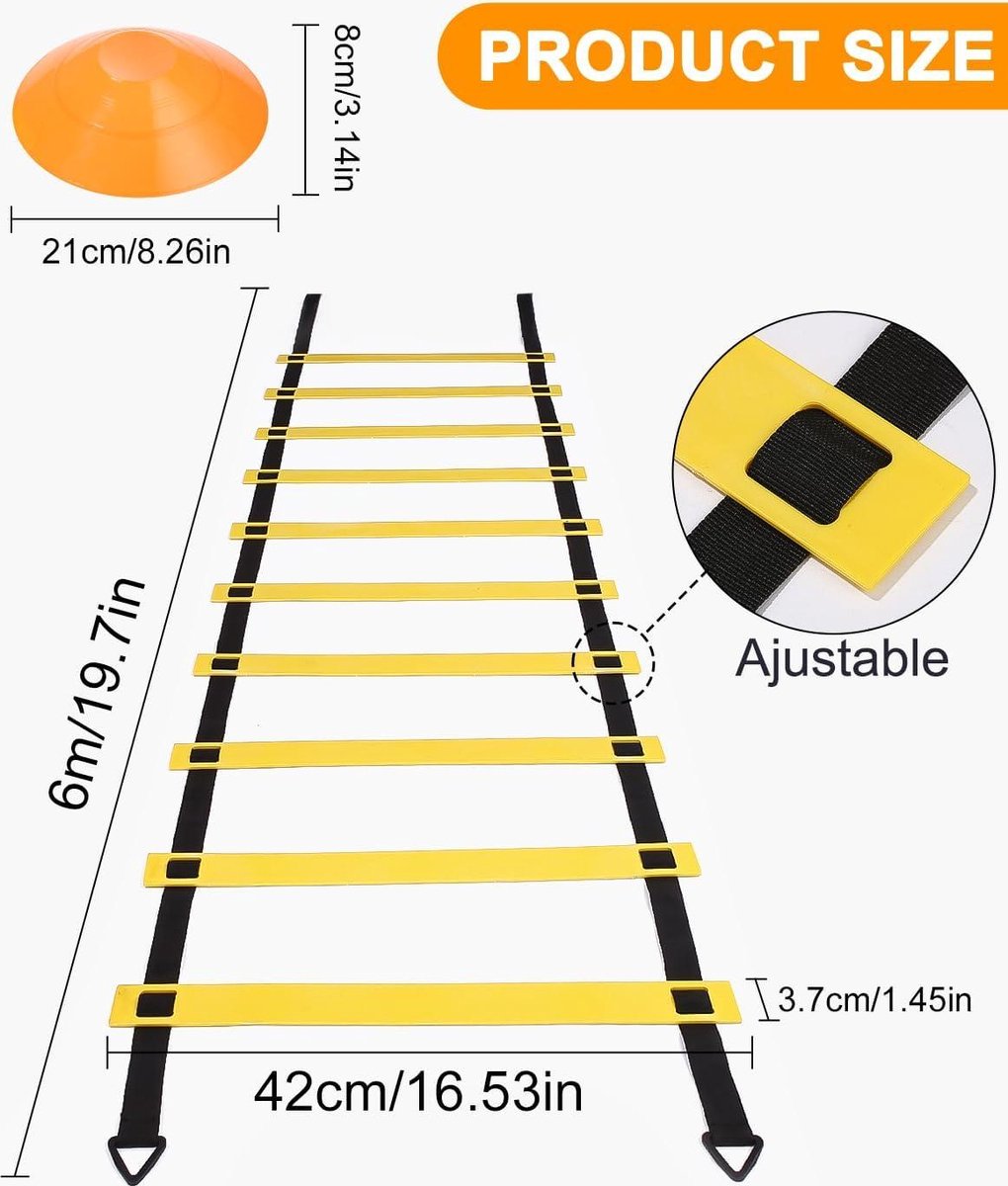 Solo Training Agility Ladder - Kick Trainer for Football - 6 Meters - 12 Disc Cones - Speed and Agility Training Drills Football training equipment