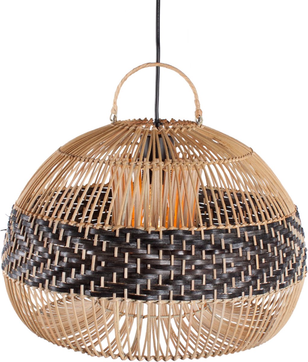 Rotan hanglamp Appel | 1 lichts | zwart / naturel | rotan / metaal | Ø 40 cm | in hoogte verstelbaar tot 140 cm | eetkamer / eettafel / woonkamer lamp | modern / landelijk design