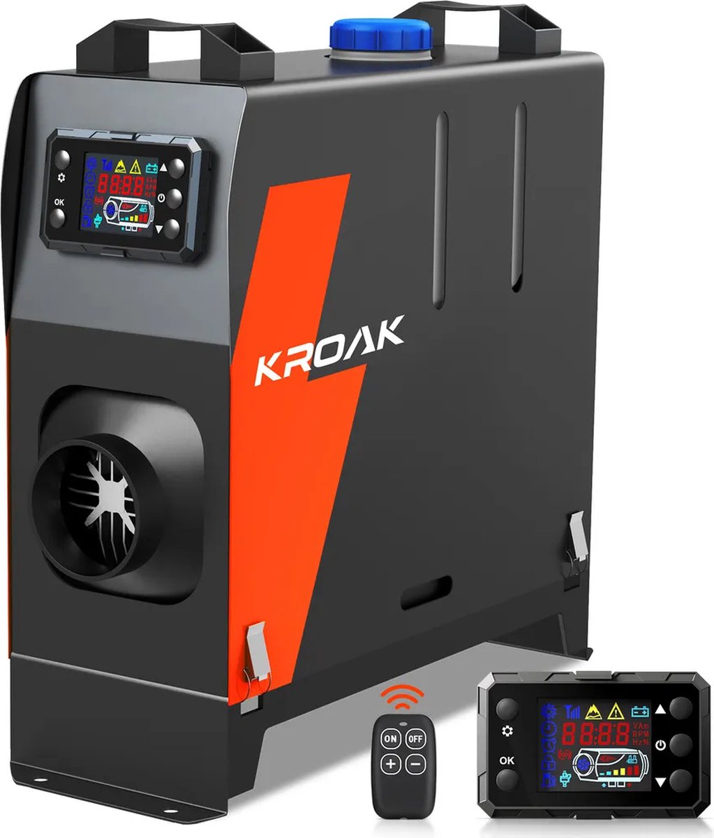 KROAK - Lucht Dieselverwarming Standkachel - 12/24V 5KW Luchtverwarmer - met LCD Display & Afstandsbediening - Zonder Bluetooth App Zonder Adapter