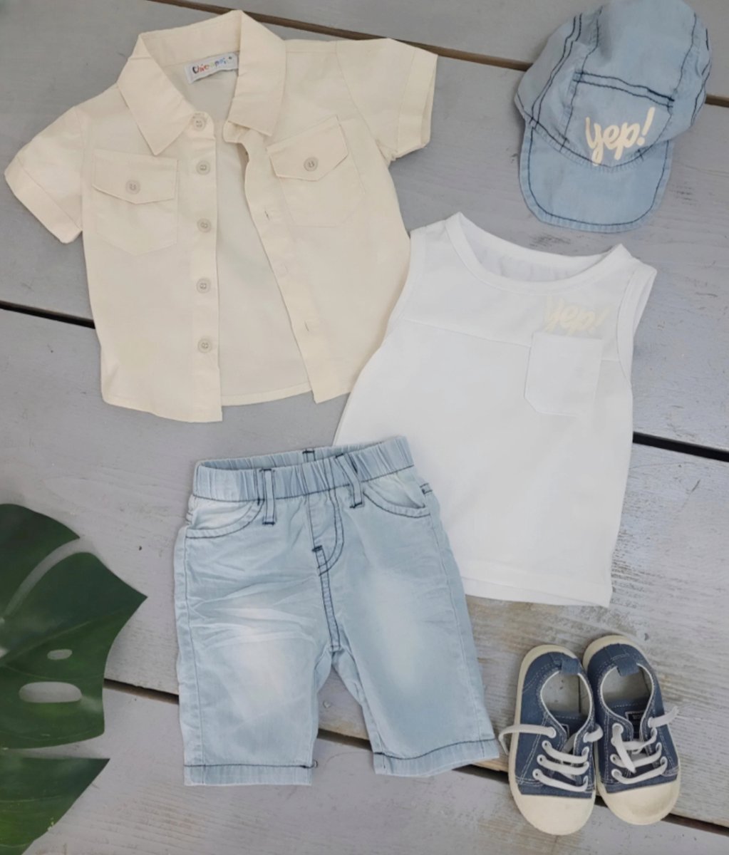 Baby jongens 4-delige set "Beige" verkrijgbaar in de maten 62 t/m 98