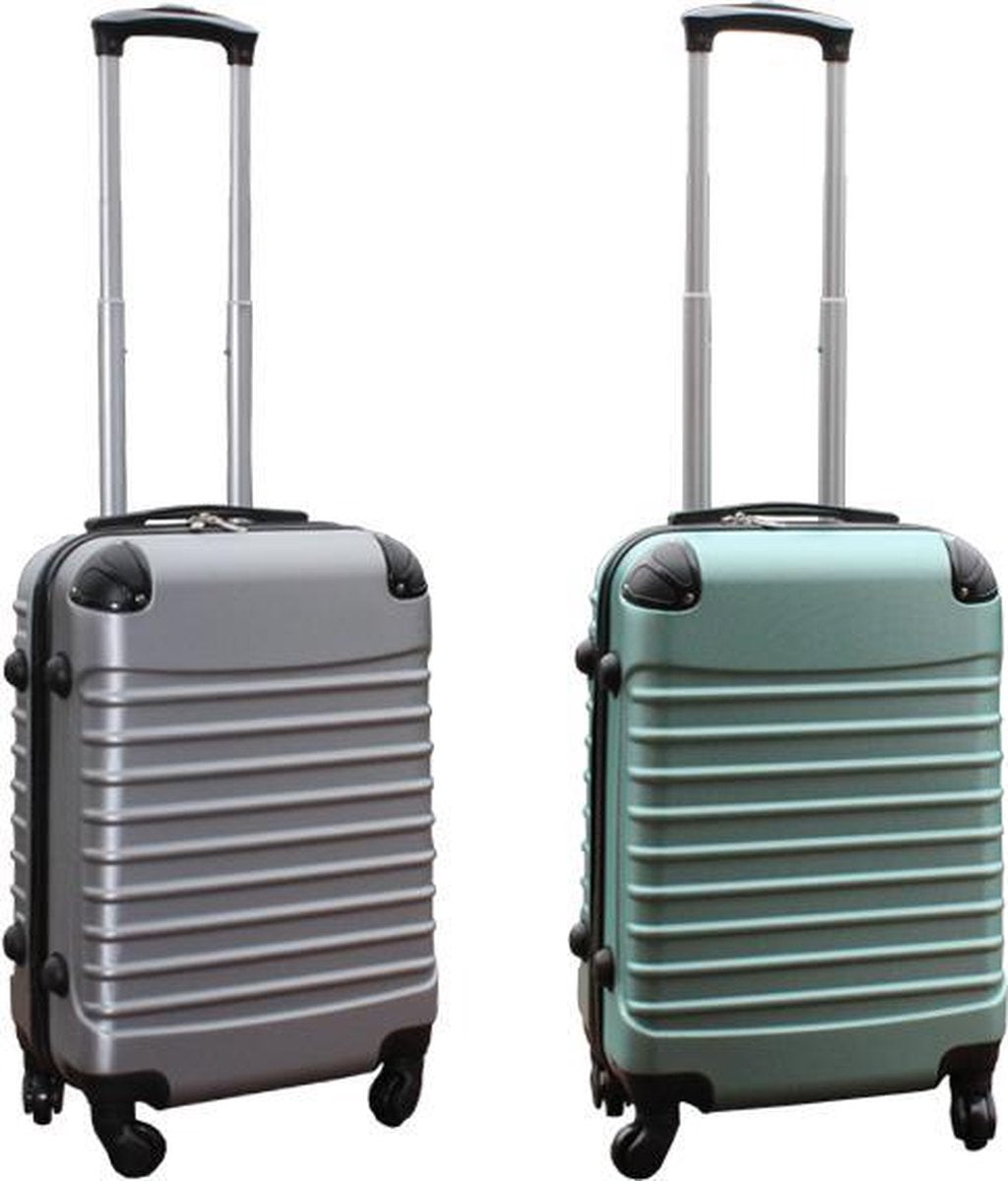 Kofferset 2-delig ABS handbagage koffers - met cijferslot - 39 liter - zilver - groen
