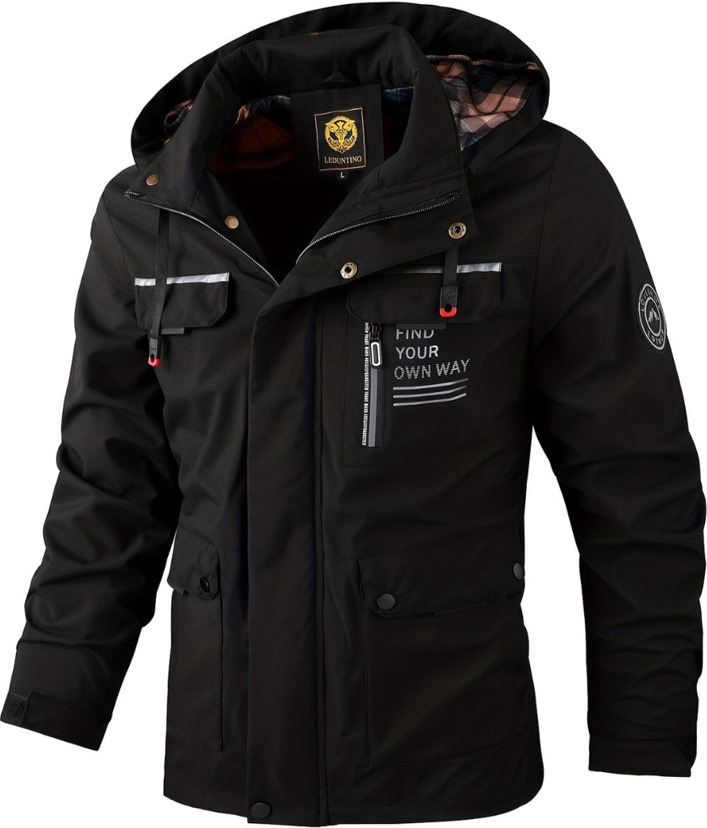 Windjack voor heren - parka - lente & herfst - jas - volwassen - zwart - maat L