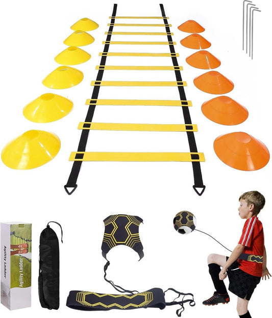 Solo Training Agility Ladder - Kick Trainer for Football - 6 Meters - 12 Disc Cones - Speed and Agility Training Drills Football training equipment