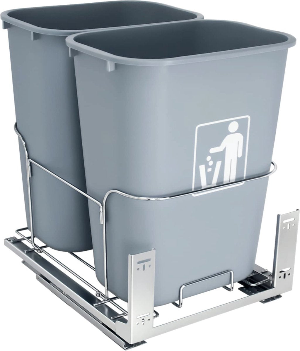 uittrekbare prullenbak voor keuken, inbouw prullenbakken keuken, prullenbak keukenkast, dubbele bak, soft close, 2 x 35 liter