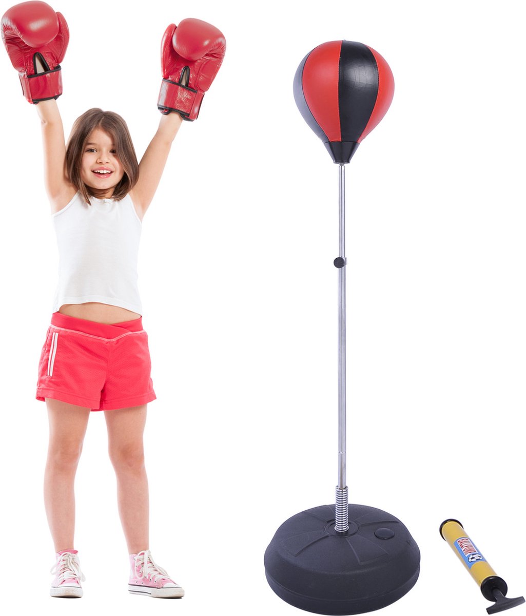 Punching Ball Set met Pomp - Bokshandschoenen - Bokszak - Boksbal - Boksen - Speelgoed - Rood/zwart