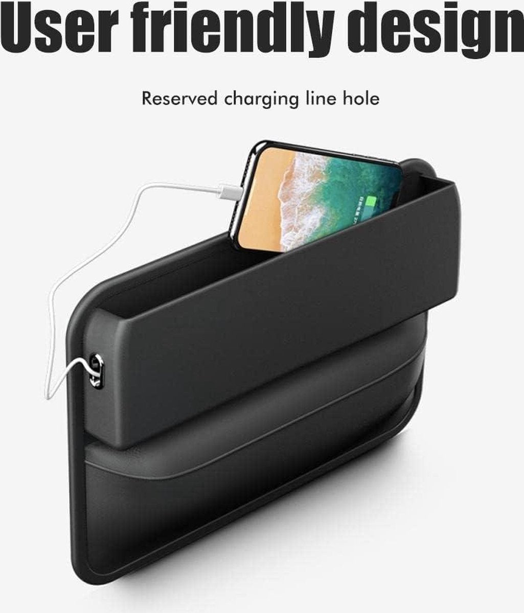 Car seat organiser van PU-leer - universele zijzak organiser met opbergvakken voor autoaccessoires, mobiele telefoons, kaarten en sleutels