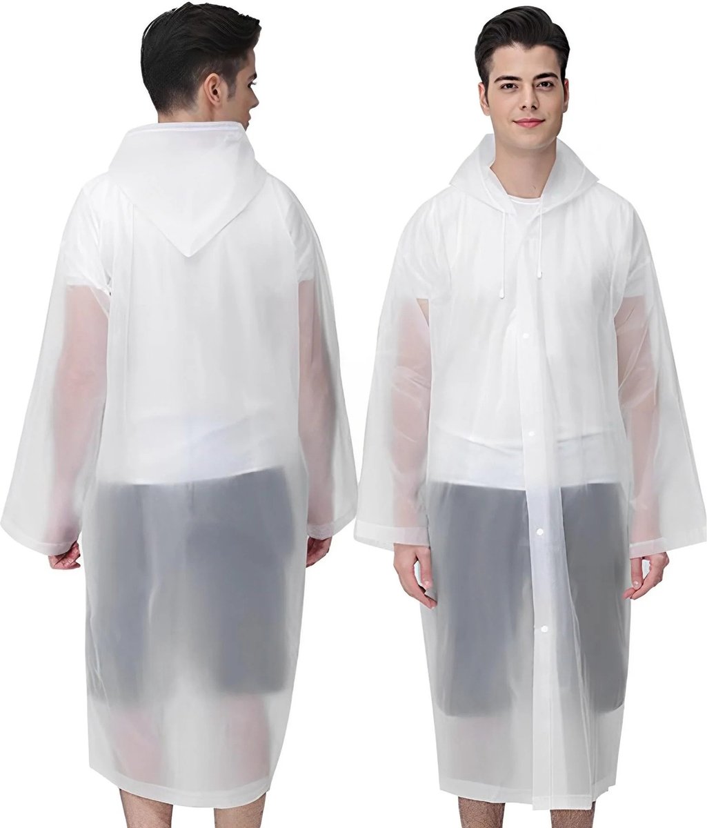 Raincoat - Set van 2 Stuks - Regenponcho met Capuchon - Unisex voor Dames & Heren - Waterdicht - Fietsponcho Lang Model - Regenpak - Volwassenen - Regen Poncho Jas - Zwart