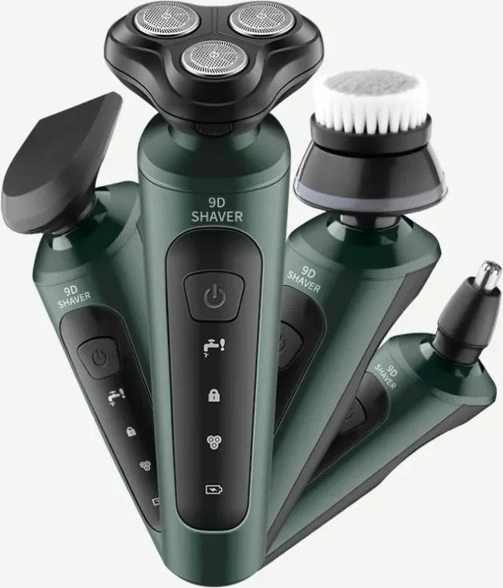 Nique Shaver for Men - 4 in 1 - Massage Brush - Nose Hair Trimmer - Beard Trimmer - Waterproof - Green