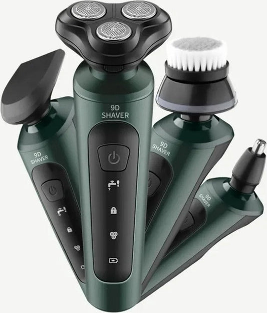 Nique Shaver for Men - 4 in 1 - Massage Brush - Nose Hair Trimmer - Beard Trimmer - Waterproof - Green